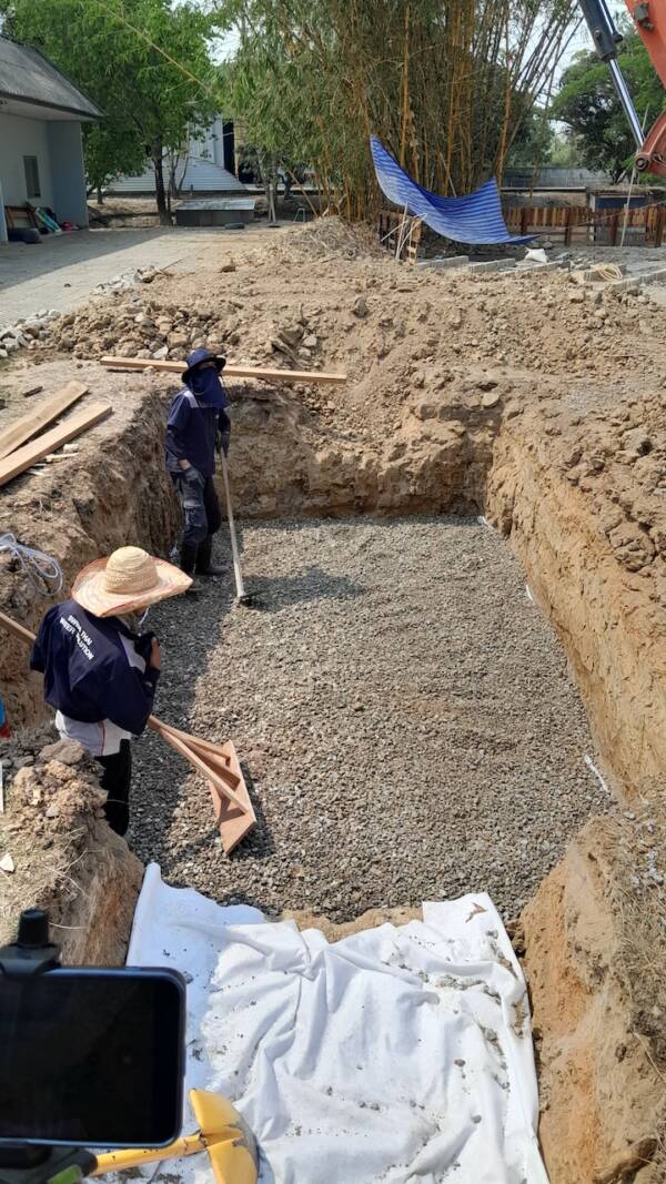 เทหินกรวดและตรวจสอบระดับ